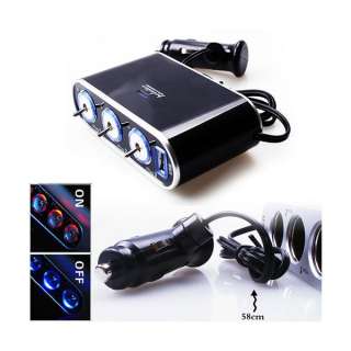 Way Car Cigarette Lighter Socket Splitter DC 12V 24V + USB + LED 