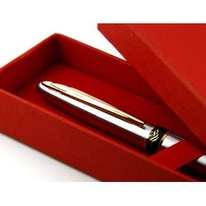  Metal Alloy Chrome Barrel Golden Ring Roller Ball Pen with 