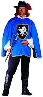 MENS PLUS SIZE BLUE MUSKETEER KNIGHT HALLOWEEN COSTUME  