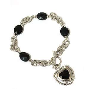  Black Onyx Heart Tiffany Style Rope Link Bracelet: Jewelry
