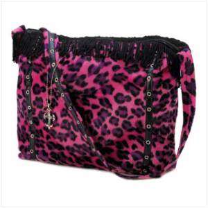 Pink and Black Leopard Print Plush Purse New  