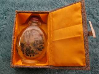   Oriental Reverse Painting Boat Perfume Snuff Scent Glass Bottle Box