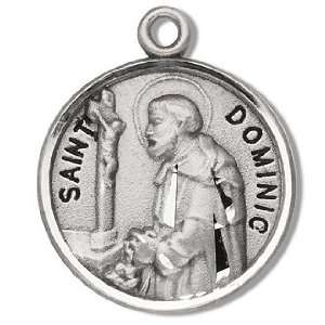 Sterling Silver Patron Saint Medal Round St. Dominic with 20 Chain in 