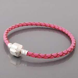 Hidden Gems (B511) 18cm Silver Plated Snake Bracelet in Braided Pink 