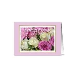 Wedding Rehearsal Dinner Invitation Off White and Pink Roses Bouquet 