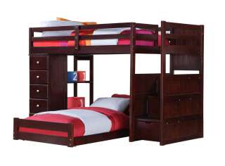 STAIRWAY LOFT BUNK BED W/ STEP STORAGE,DRAWERS AND SHELVES 