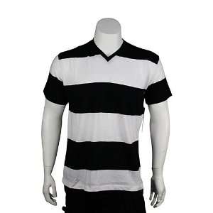  Jordan Craig V Neck Rugby Stripe Tee Black. Size SM 