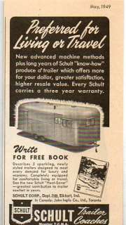 1949 Vintage Ad Schult Travel Trailer Coaches Elkhart,Indiana  