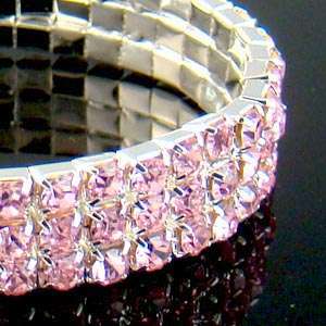   Row Pink Crystal Rhinetone Gems Stretch Charm Bracelet Bangle  