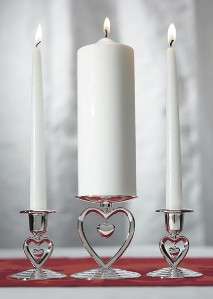 Suspended Heart Silver Wedding Unity Candle Holder  