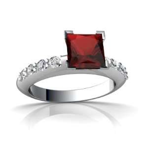   14K White Gold Square Genuine Garnet Engagement Ring Size 4 Jewelry