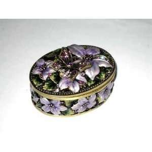  Jewelry Box Pewter Purple Flowers & Butterfly Decked
