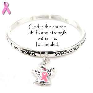   Silver Tone Breast Cancer Bracelet with Pink Ribbon Charm: Jewelry
