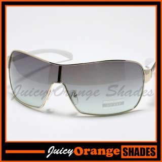 Mens Stylish Trendy METAL Frame SHIELD Designer Sunglasses GOLD WHITE