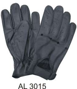 A3015 MENS BLACK LEATHER UNLINED MOTORCYCLE GLOVES  