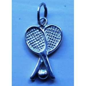  Sterling Silver Tennis Cross Racquet Charm 18 Box Chain 