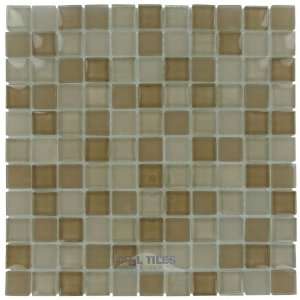 Modern mosaics   1 x 1 crystallized glass tile in mocha cream blend
