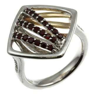 Sterling silver 14K yellow gold garnet and diamond ring  