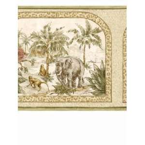  Wallpaper Border   Monkey, Elephant & Palm Trees Sage 