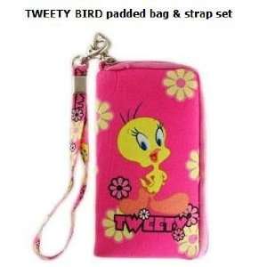 Tweety Bird Pink with Flowers Cell Phone Bags  Padded Bag & Strap Set