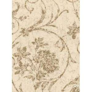  Wallpaper Textured Floral Taupe Color Scroll on Ivory Faux 