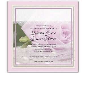  100 Square Wedding Invitations   Lavender Rose n Pearls 