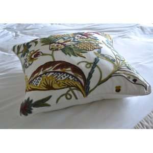 Crewel Pillow Euro Sham Atherton Multi Color on White 