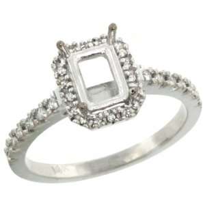 14k White Gold Semi Mount (for 7x5 Emerald Cut Stone) Engagement Ring 
